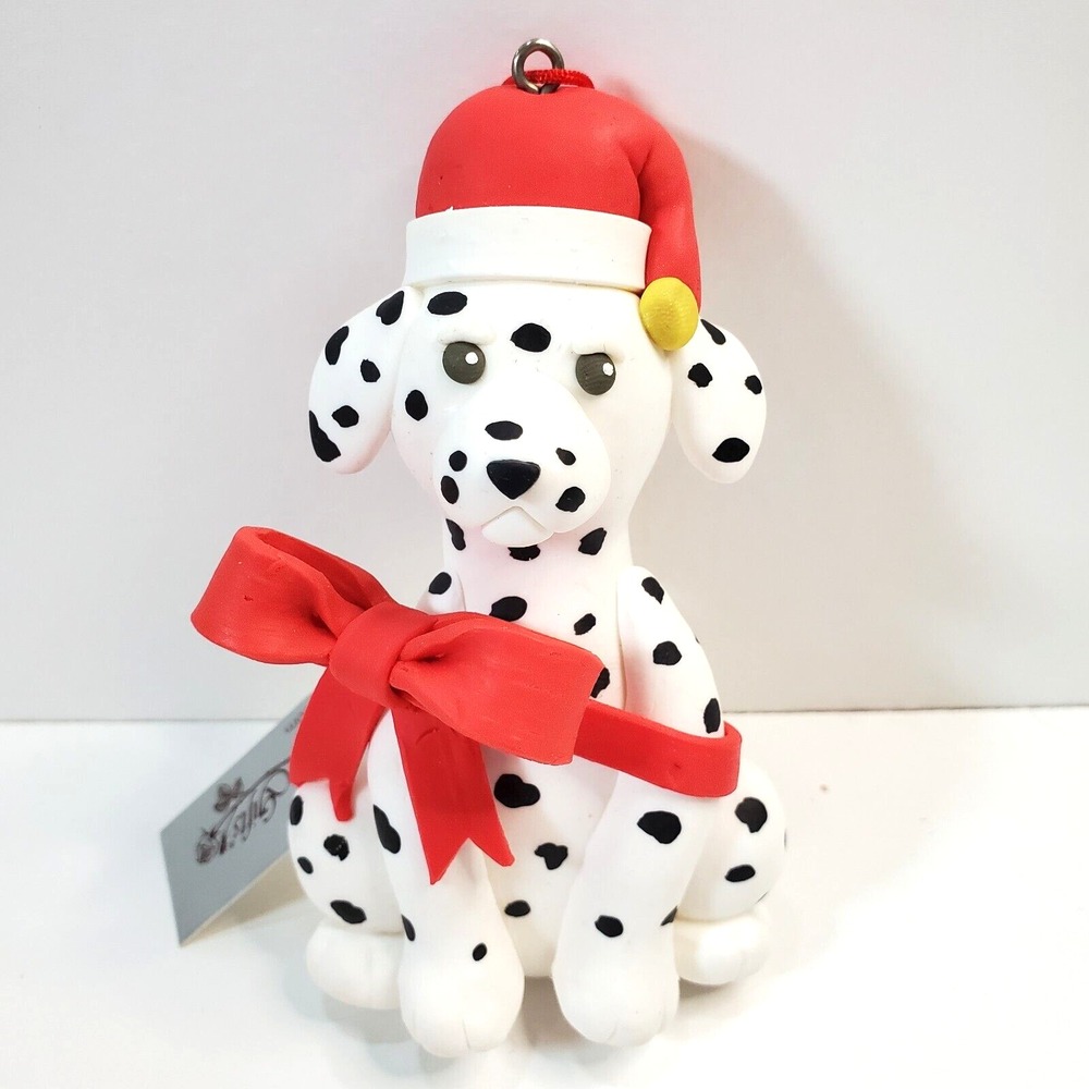 Home Interiors & Gifts Poly Clay Spotted Dalmatian Dog Christmas Ornaments NWT